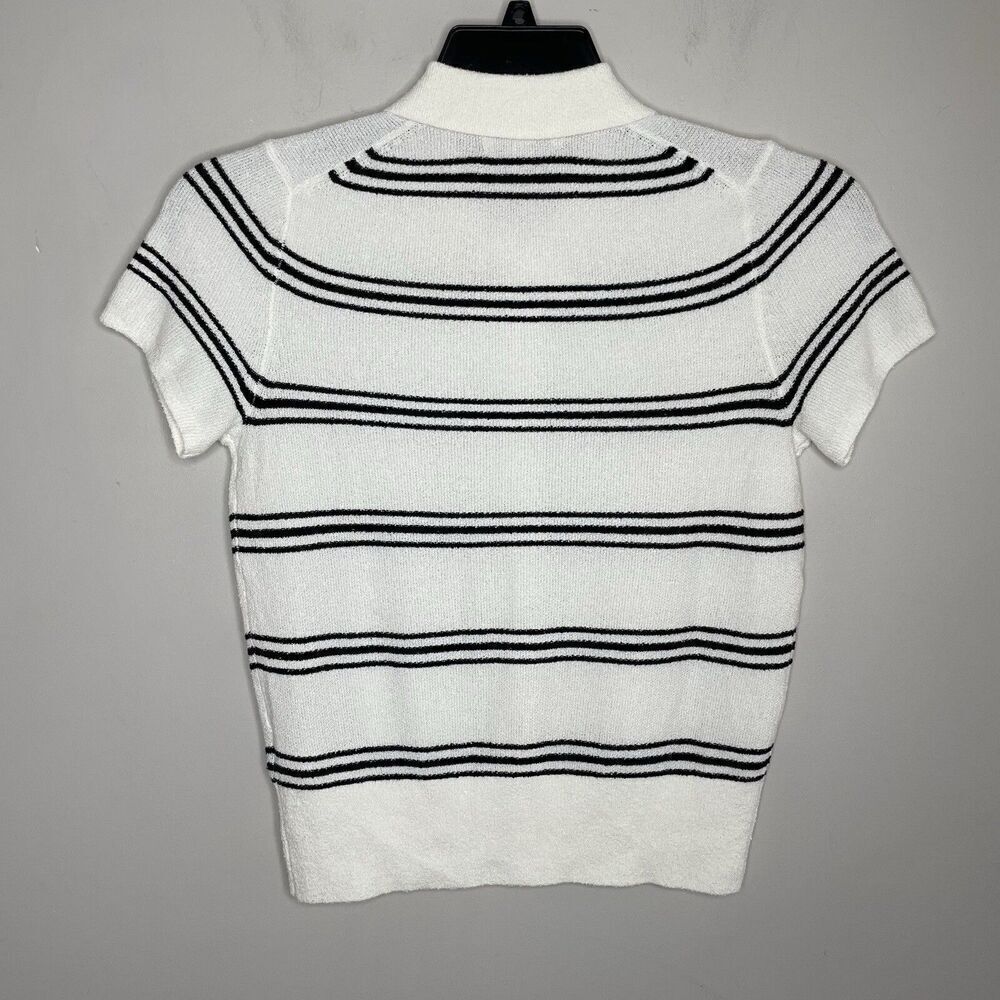 MADEWELL Sweater Women XS Polo Knit Tee NEW Ivory Stripe Short Sleeve NQ341 - Picture 5 of 14